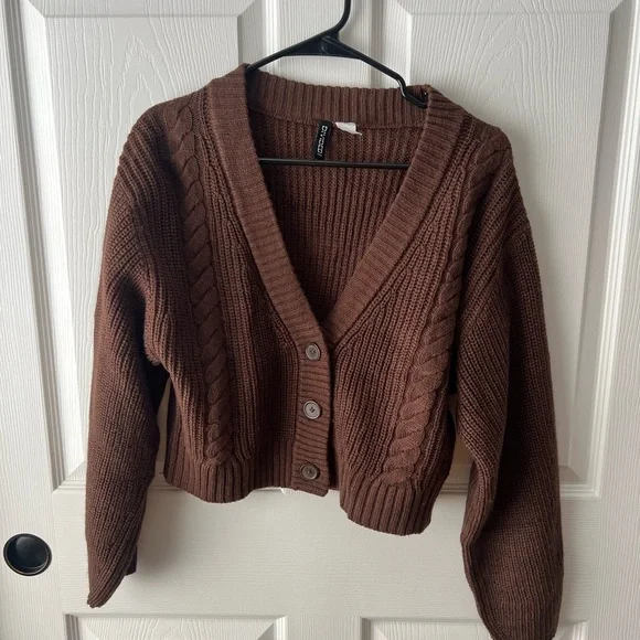 H&M Sweaters Hm Brown Ribbed Knit Cardigan Sweater Poshmark